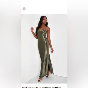 Devine celebration olive green satin lace maxi dress size small